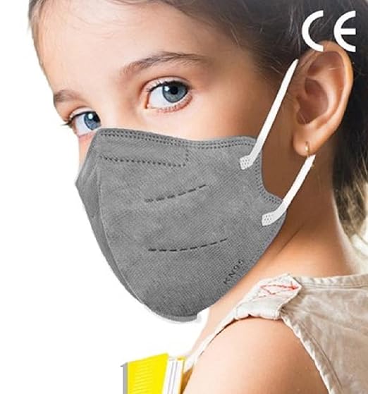 Bleus Certified KIDS N95 Face Mask 5 Layer With Melt-Blown ,ISO, CE, FDA, WHO-GMP Approved Reusable Anti-Pollution, Anti-Virus Breathable, Reusable, Washable, Grey, Free Size