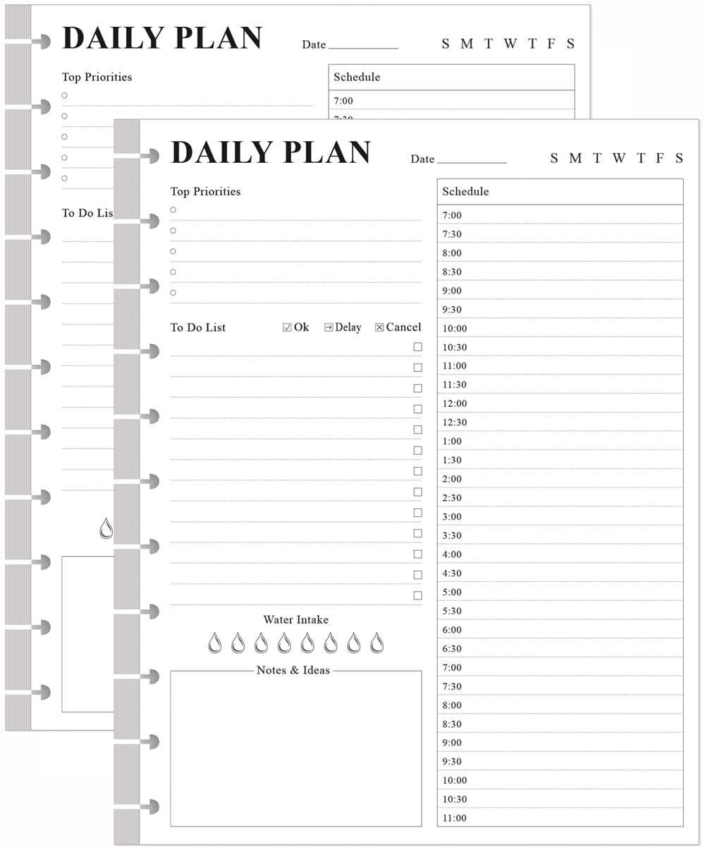 (2-Pack) Undated Daily Planner Refill - 11 Disc Discbound To Do List Refills, Letter Size 200 Sheets/400 Pages Planner and Lined Refill, Day Planner