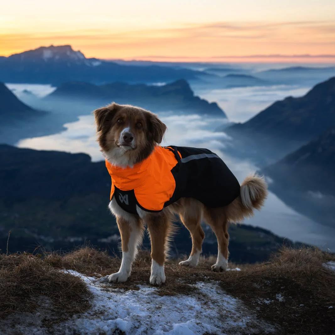 Non-Stop Dogwear Fjord Raincoat 2.0 Impermeable para Perros, Negro/Naranja, Talla 45, Material Poliéster Reciclado