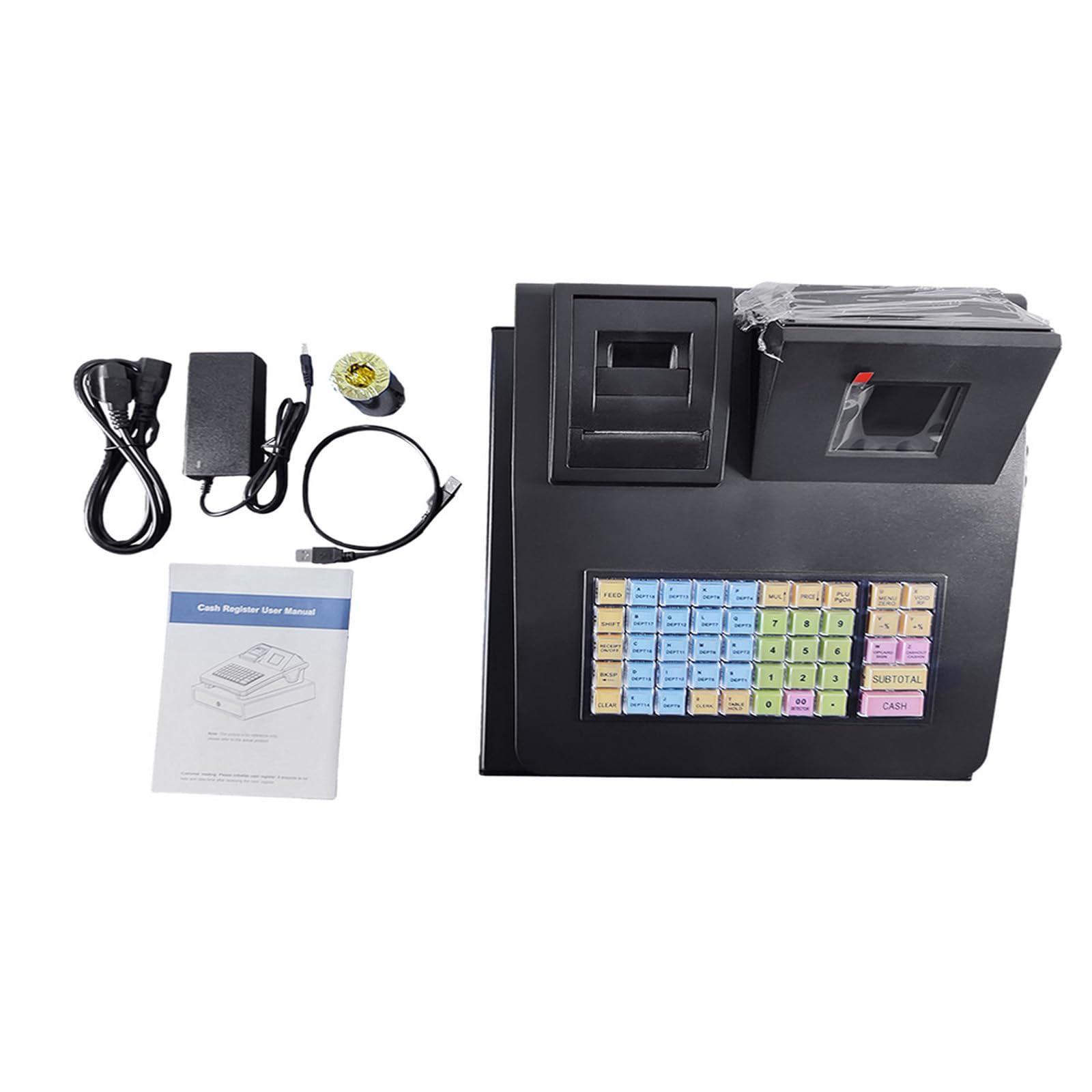 Elektroniczna kasa fiskalna z 48 klawiszami, z 8 cyfrowymi wyświetlaczami, drukarka termiczna 58 mm, system angielski, dla małych firm, handlu detalicznego, restauracji (bez szuflady na gotówkę)
