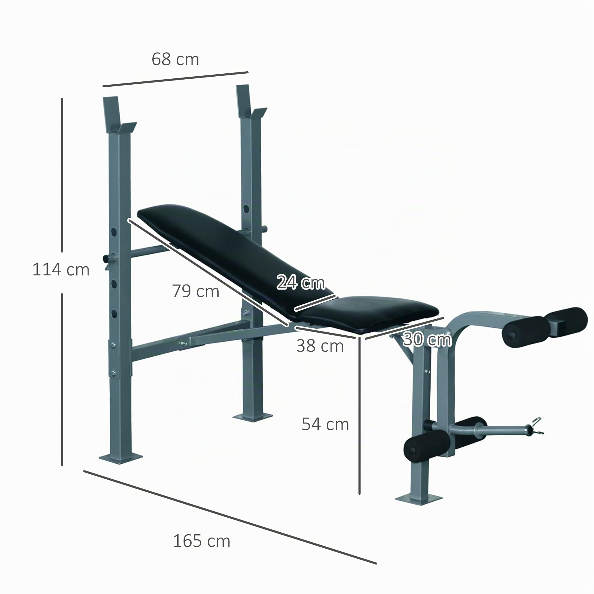 HOMCOM Banc de musculation Fitness banc d'haltérophilie entrainement complet dossier réglable curler