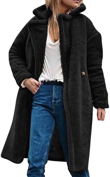 BOLAWOO-77 Ladies Long Sleeve Lamb Plush Lapel Coat Wool Coat Fashion ...