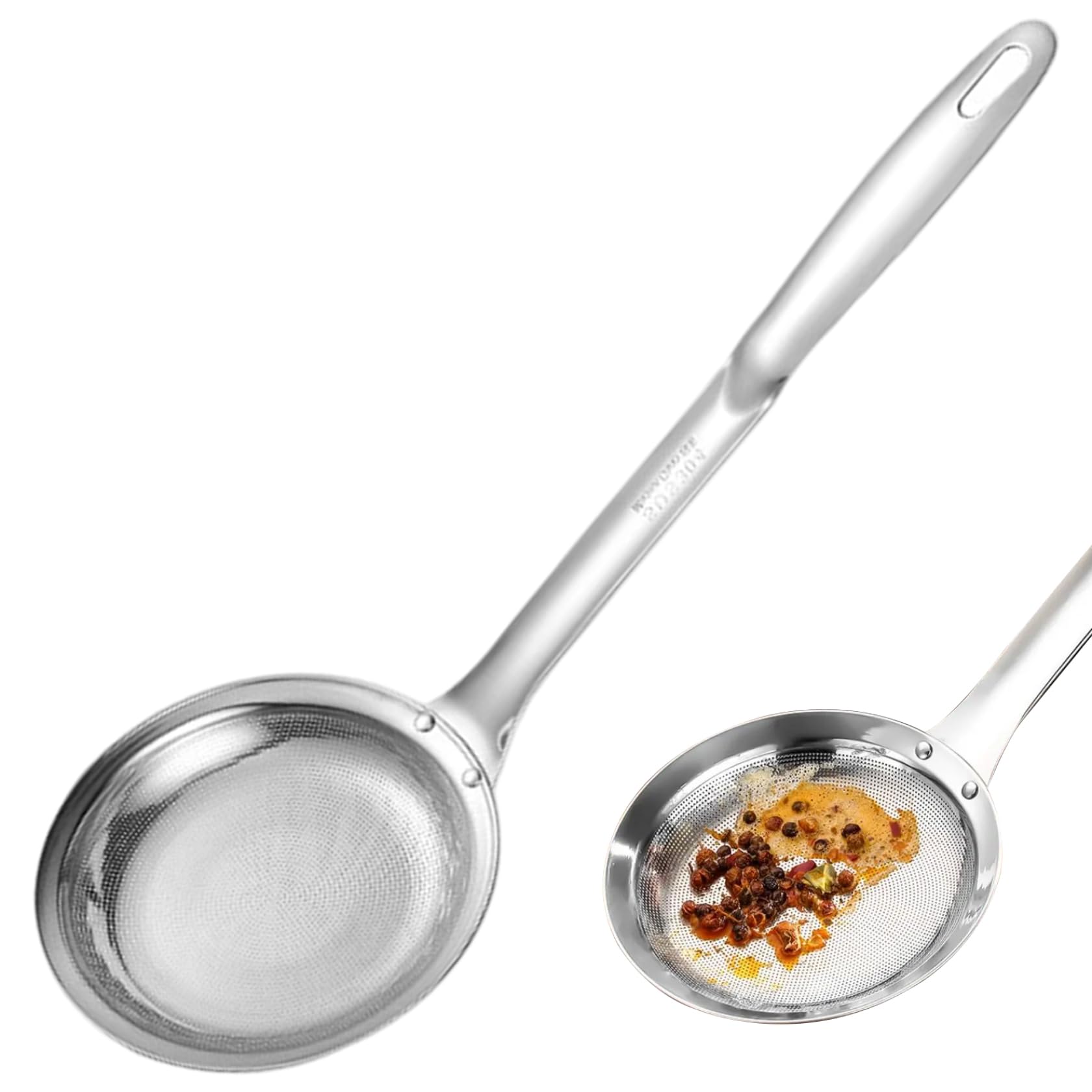 NASSMOSSE Skimmer Spoon, Stainless Steel Strainers Fine Mesh Handheld Fry Oil Filter for Cooking Vegetable Strainer Foam