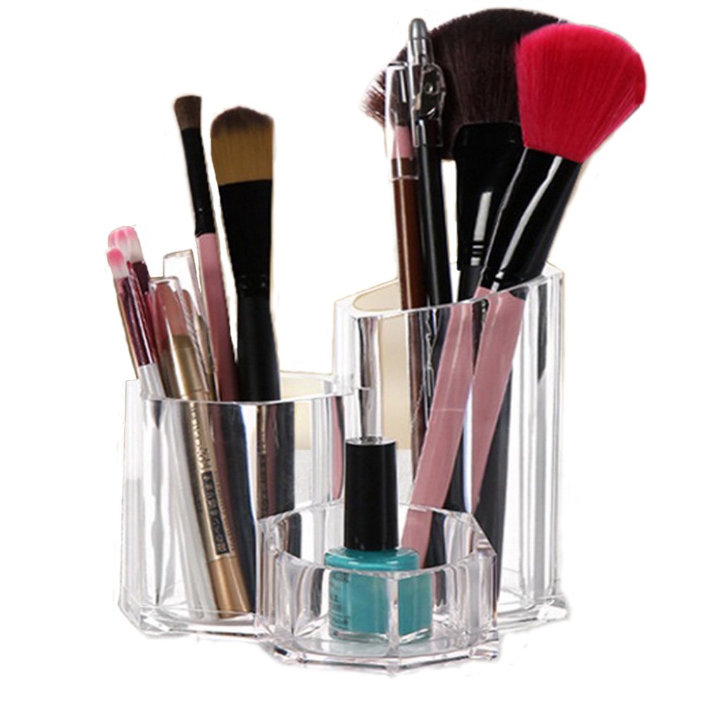 Clear Acrylics Makeup Brushes Organiser Cosmetics Storage Display Holder Pencil and Pen Pot-3 Compartments Round