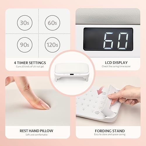 Miniatura 3 de GAOY Luz UV profesional para uñas, lámpara de uñas con almohada de mano para reposabrazos, 4 temporizadores secador de uñas para salón de tecnología