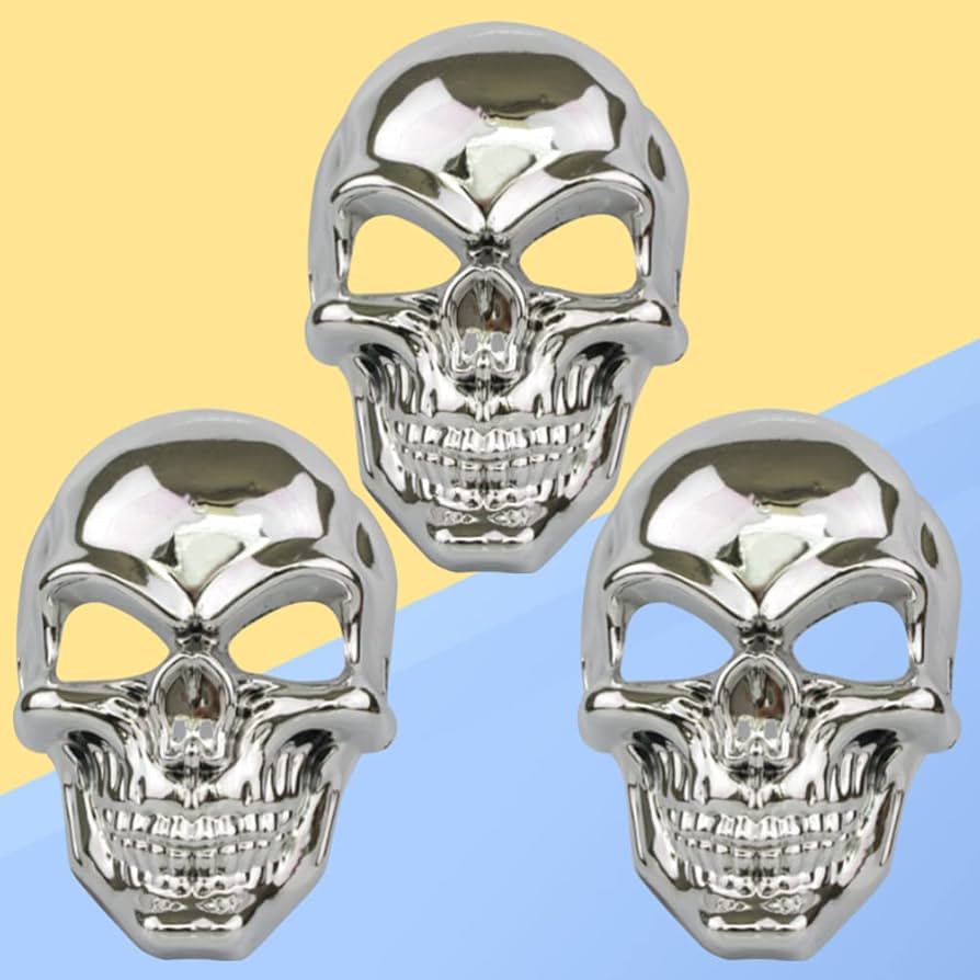 KESYOO ハロウィン どくろ 仮面 髑髏 コスプレ 金属メッキ 怖い 大人 ハロウィーン 鬼 コスチューム 3個セット 銀色