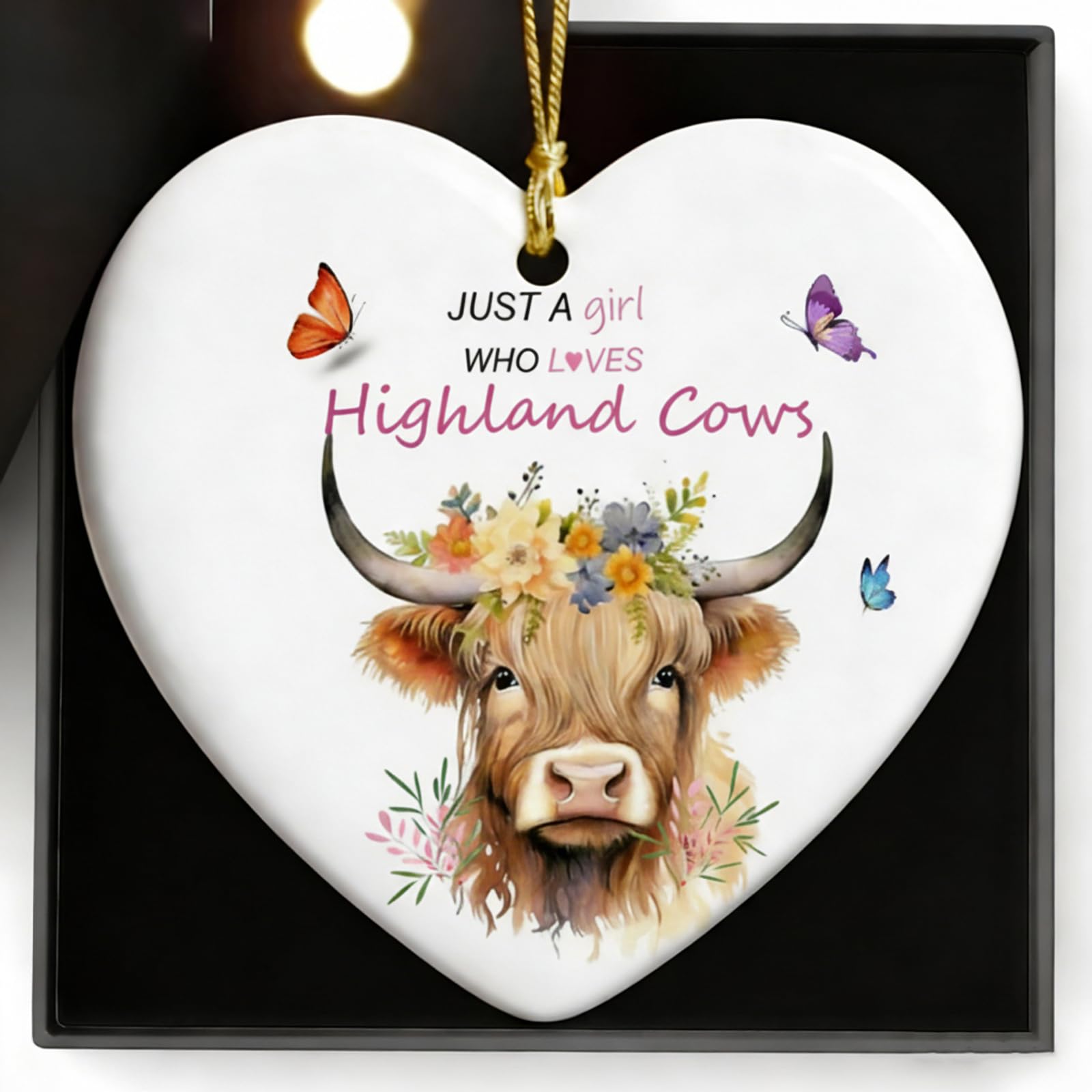 highland cow gifts Ceramic Ornament With Gift Box Highland Cow Ornaments, Scottish Gifts, For Cows Lover Christmas Party BirthdayGraduation Just A Girl Who Loves