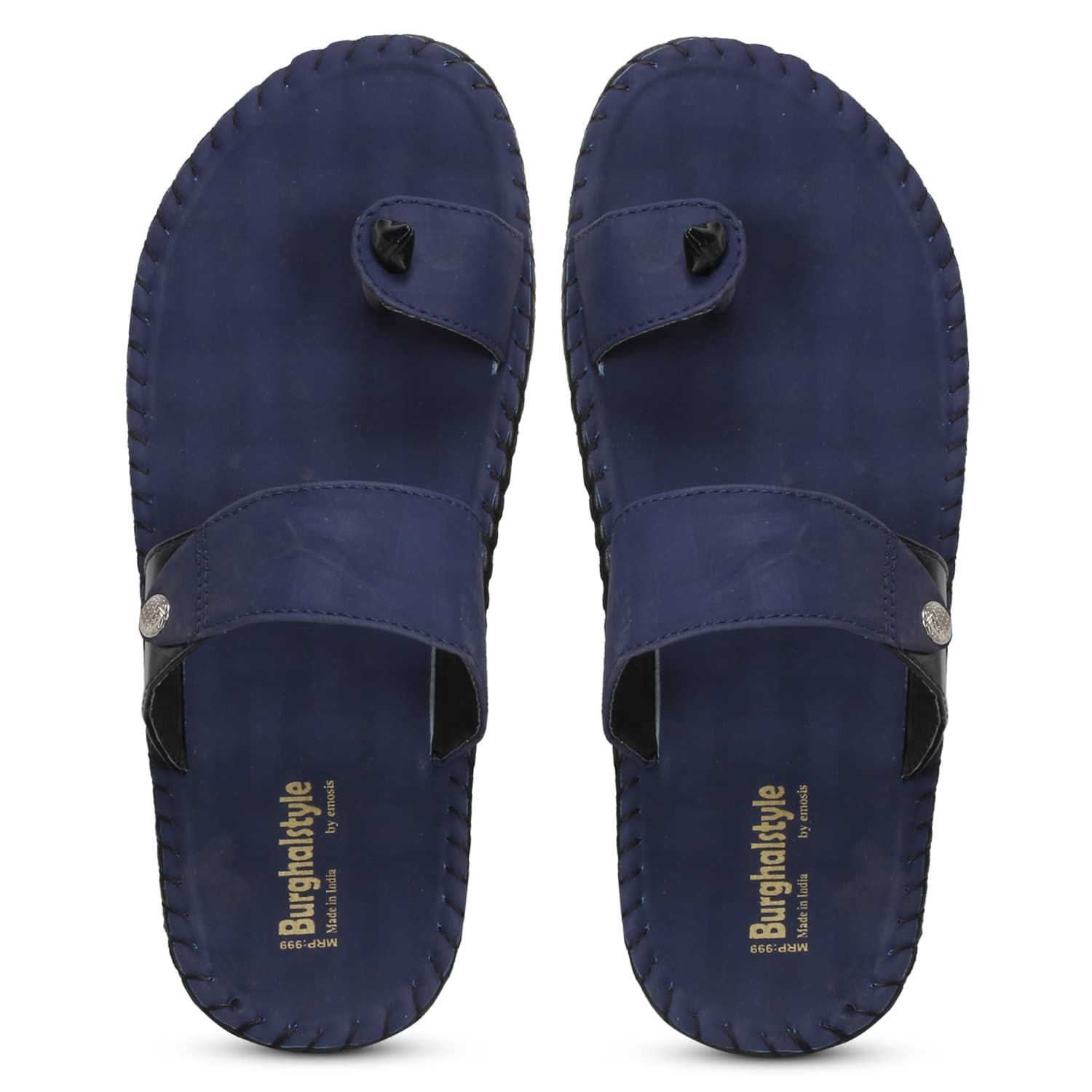 Emosis E00022 Mens Faux Leather Slipper Flat Chappal cum Thong Sandal - For Daily Use Outdoor Indoor Formal Office Home Ethnic Casual Wear (Navy, numeric_10) (B0BP7LCT88) Amazon Price History, Amazon Price Tracker