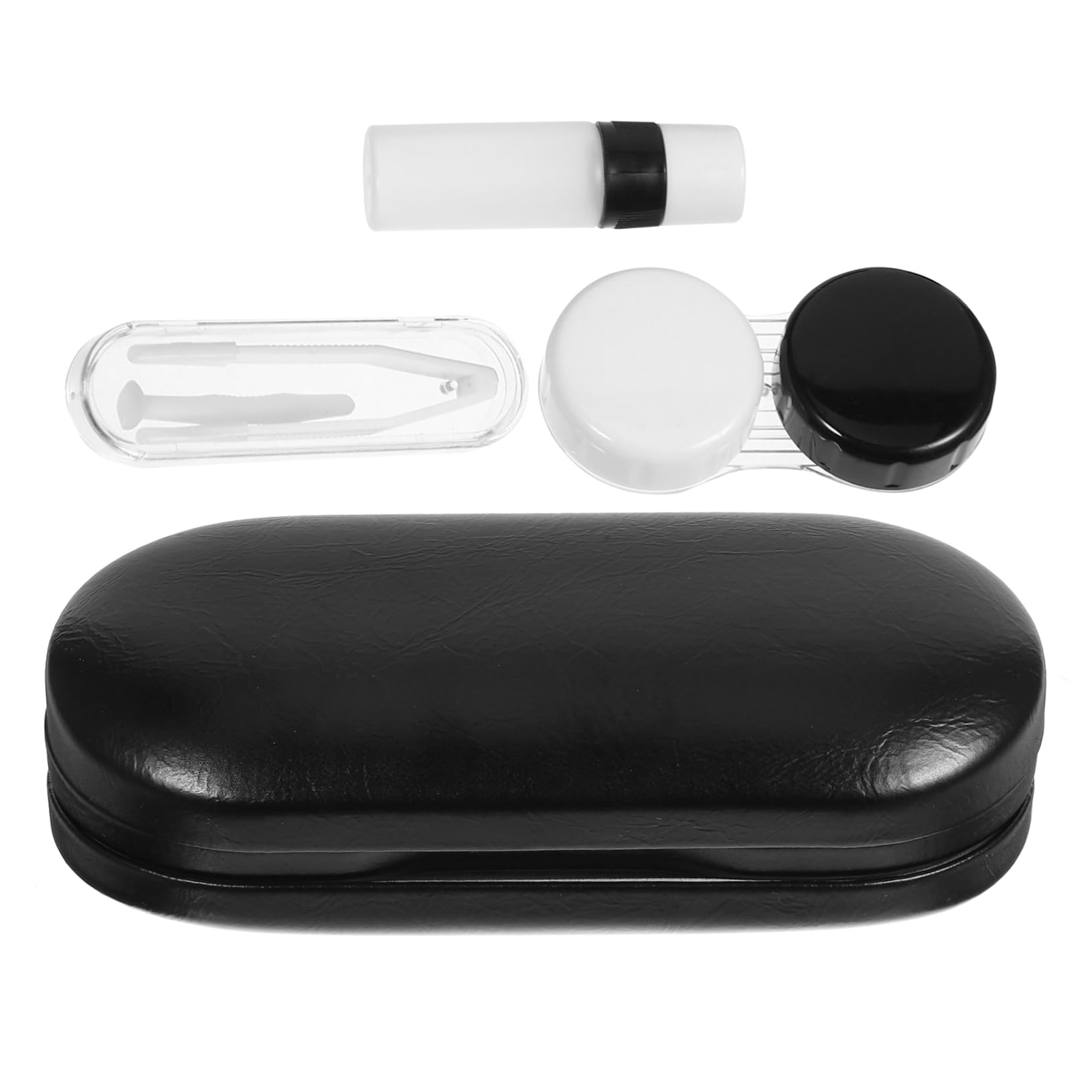 Caja de Lentes de Contacto Doble para Viaje, PU Negro Portátil | Organizador Compacto, Diseño para Guardar Lentillas, Material de Cuero Pu y Plástico, Ligero, para Bolso