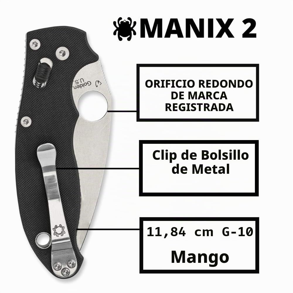 Spyderco Manix 2 Plain Edge Folding Knife, Black/Silver