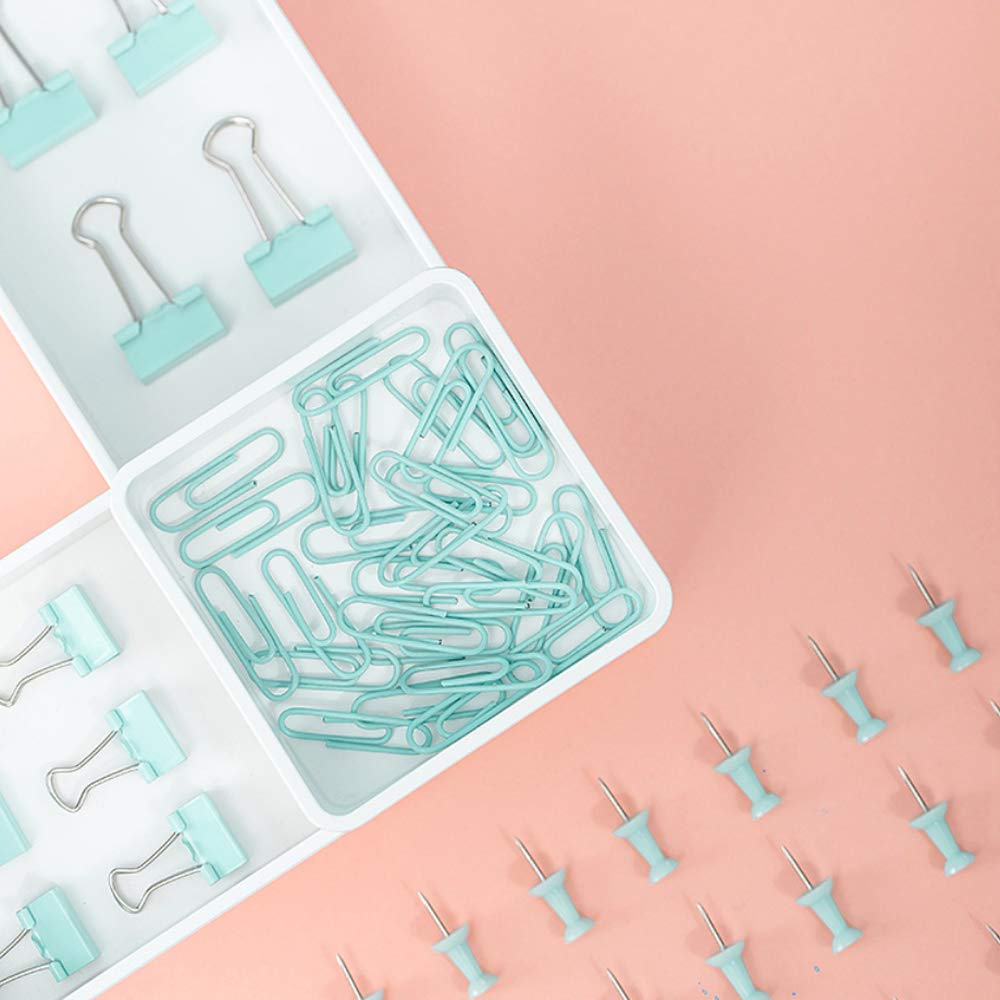 Paper Clips and Binder Clips Set, Metal Assorted Sized Binders with Push Pins, Cute Office Supplies for Desk, Desk Accessories (Green) - Image 3