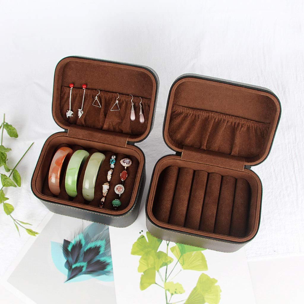 Schmuckschatulle, tragbare Schmuckschatulle, 5 Fächer, Schmuckschatulle für Damenarmbänder, Schmuckschatulle mit Reißverschlussdeckel, Reise-Schmuck-Organizer für Jadearmbänder, Schmuckschatulle