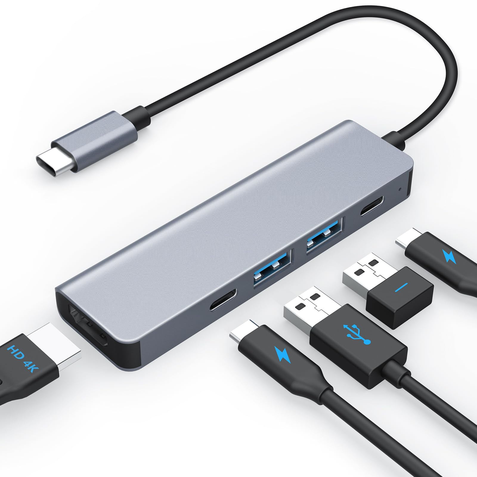 Moman Hub USB C, Adattatore Multiporta USB 5 in 1 con 100W PD, 4K@30Hz HDMI, 5Gbps USB 3.0, USB 2.0, USB C, Docking Station USB per Mouse, Tastiera, U Disk, Unità Flash, Cellulare