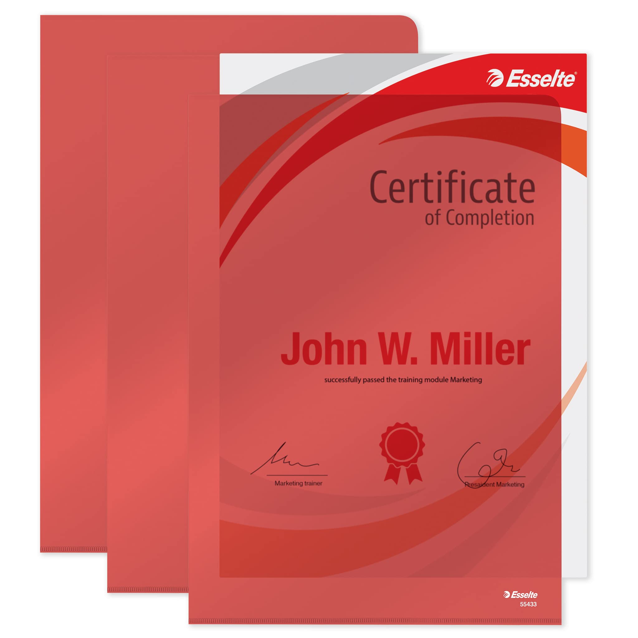 Esselte Buste L PVC Cristal, per Archiviare e Conservare Documenti in Formato A4, Confezione da 25 Buste Rosse Trasparenti, 55433
