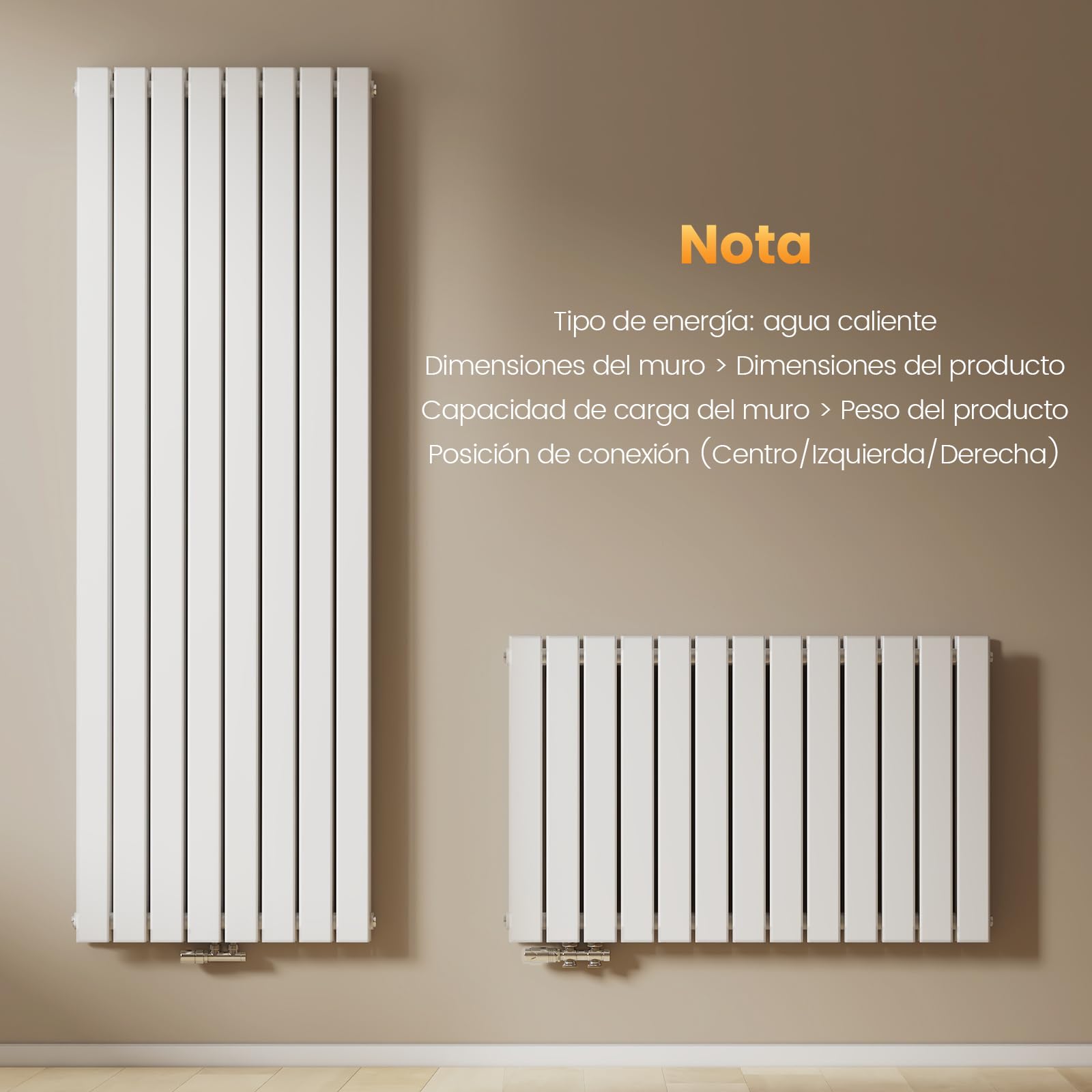 EMKE Radiador de agua caliente 60x30 cm, Radiador plano de solo capa con conexión central, Diseño montaje vertical en pared, Blanco