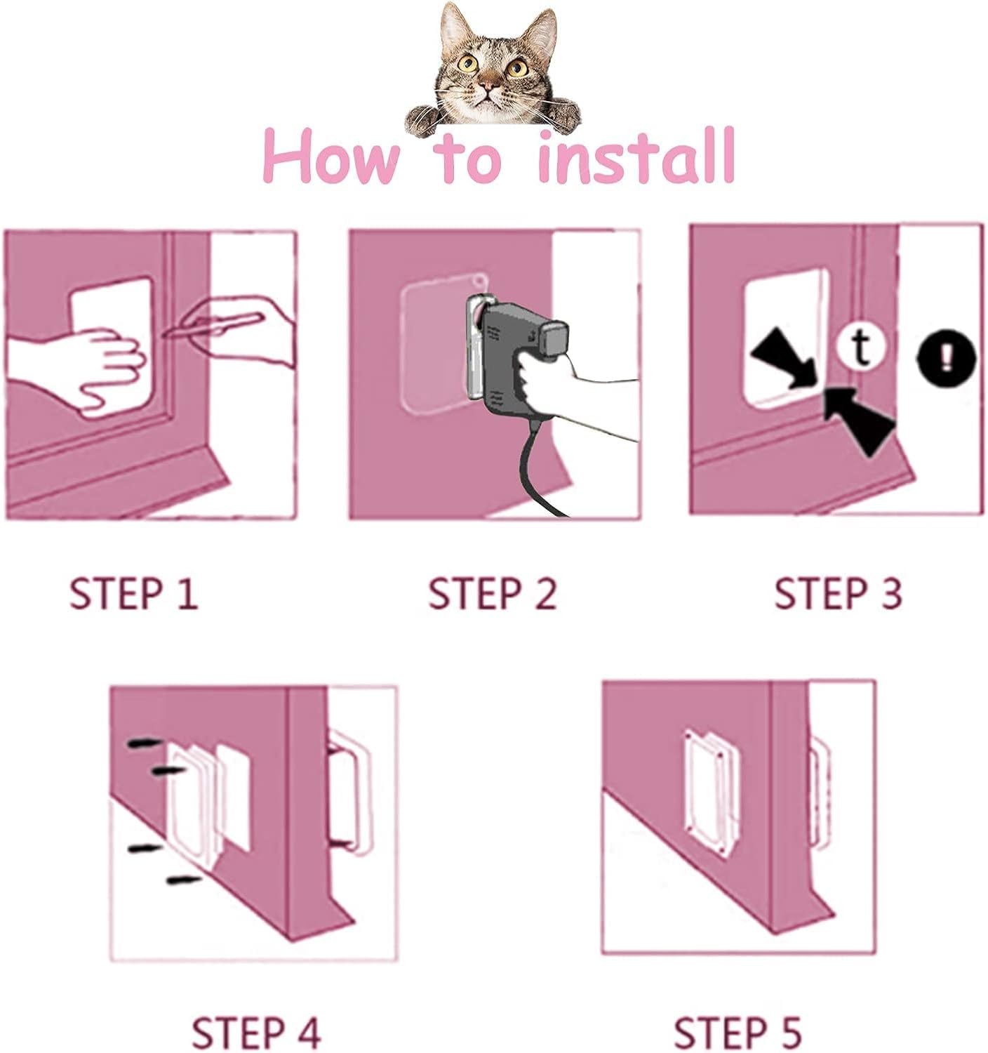 Iktu® Large Cat Door (Outer Size 23.5x25x5cm), Weatherproof, White, ABS Material, 4-Way Locking Flap for Small Cats & Dogs 4
