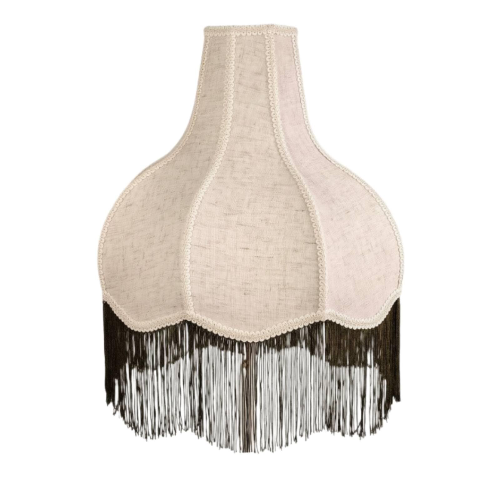 Pantalla de Lámpara Pagoda Tela Pantalla, Beige Con Ribete Blanco Y Flecos Negros, Pantalla De Lámpara De Borlas De Lino De Malla Con Ribete