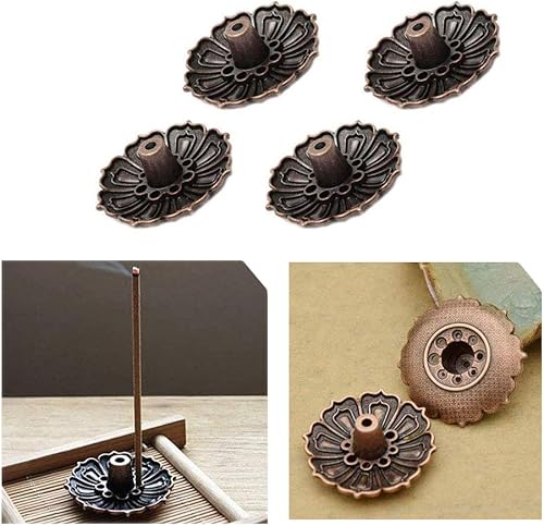 Ximimark 4 unids 9 agujeros Lotus quemador de incienso titular flor estatua placa incensario para palos y cono, color bronce