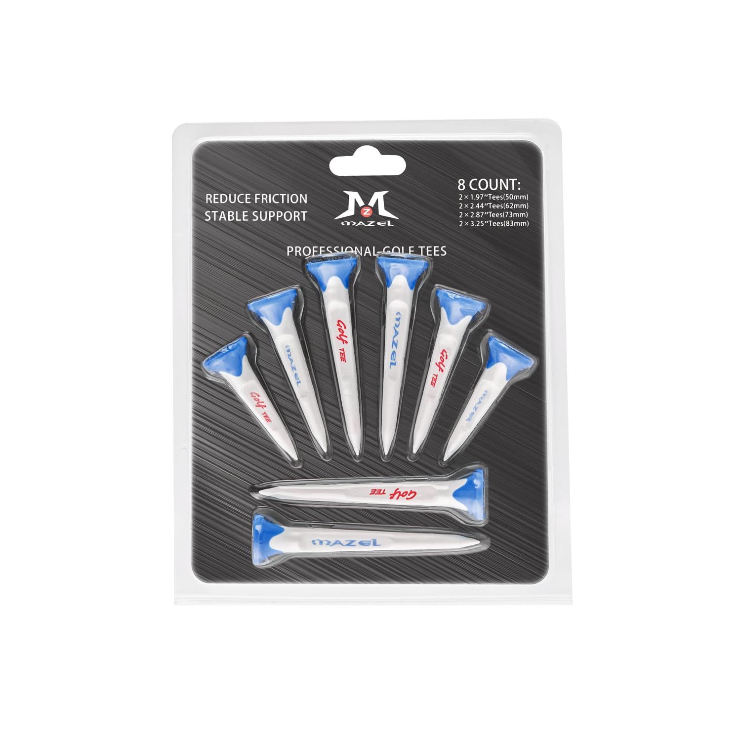 MAZEL Golf Tees 8 Pack Durable Plastic Par-Tee High Performance Tees 1.97" 2.44" 2.87" 3.25" (Classic, Navy)