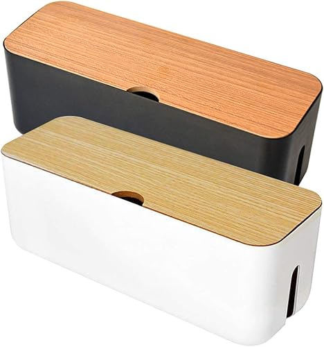 Miniatura 7 de Caja organizadora de cables – Caja organizadora de cables grande de estilo madera para ocultar cables y tiras de alimentación | Caja organizadora de