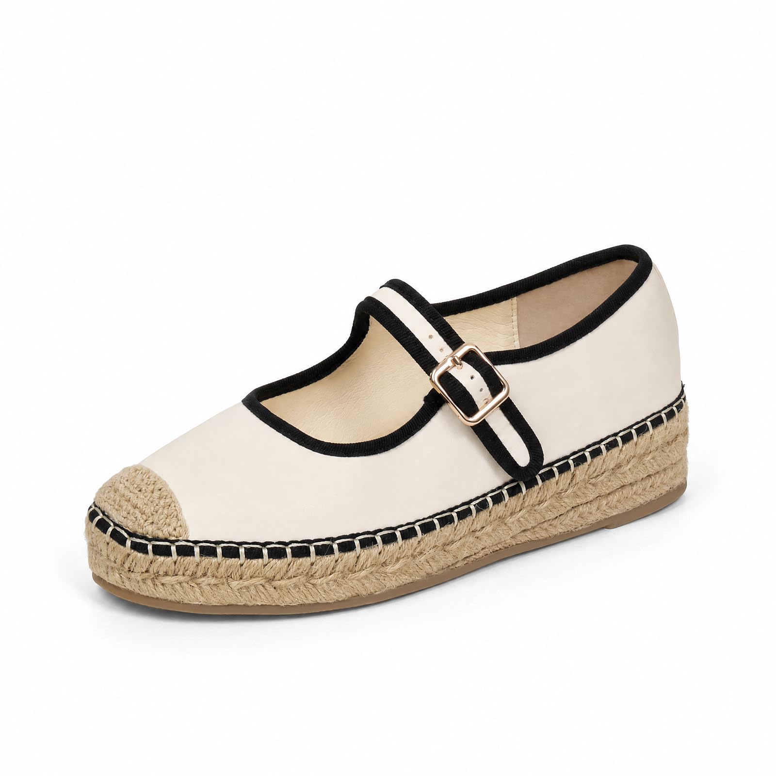 Mary Jane Espadrilles for Women Round Toe Mary Jane Flats Platform Woven Outsole Ballet Flat with Buckle-image-34