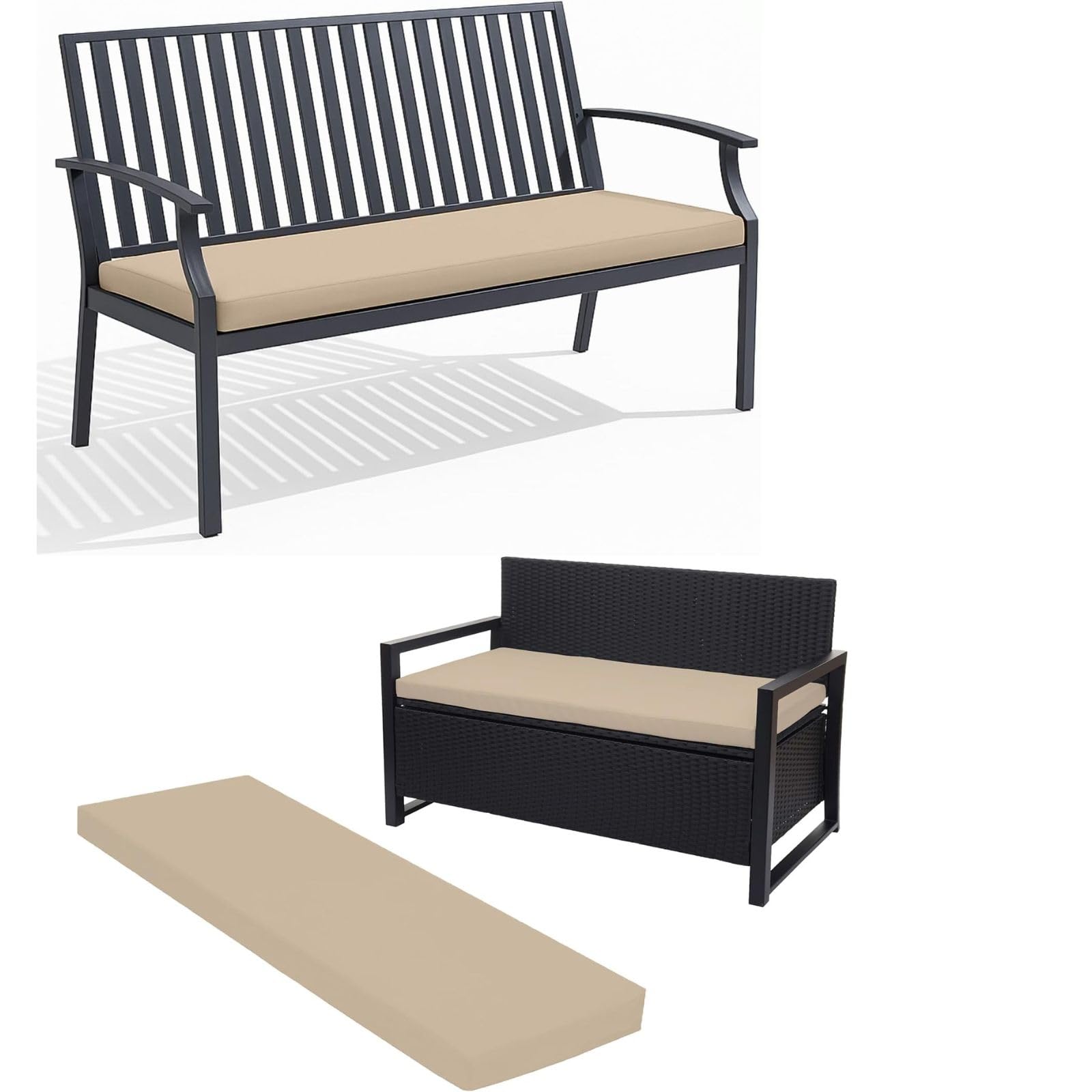 Outdoor Garden Bench Cushion Pad 2 Seater, 3 Seater, 4 Seater Replacement Cushions for Gardens Furniture Waterproof Foam Seat Pad for Patio Deck Sofa Couch Swing (Sand, 2-Seater-108x45x5cm)