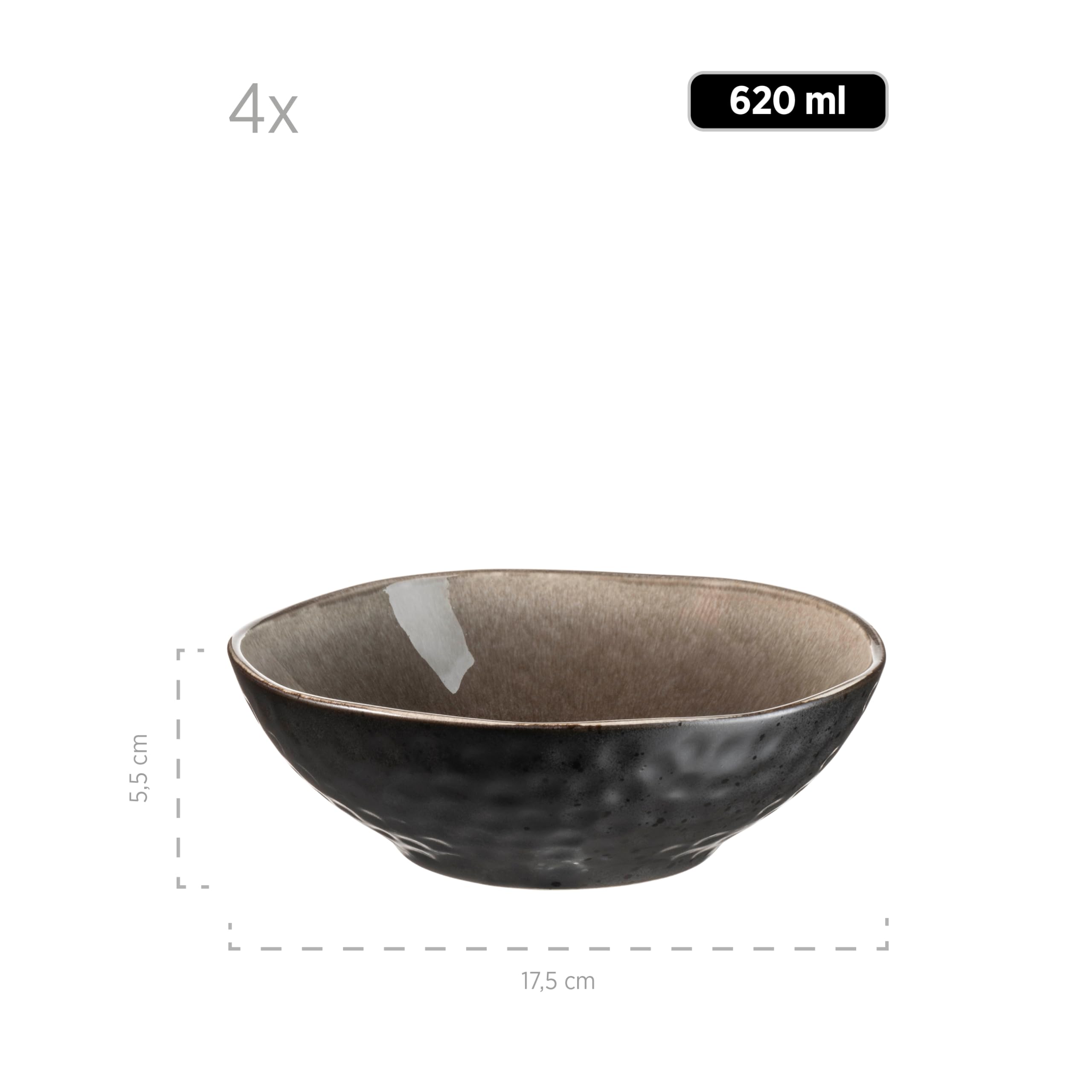 MÄSER 934073 Serie Niara Organic, set di stoviglie moderne per 4 persone, in stile vintage, servizio combinato da 16 pezzi con particolare combinazione di smalto in nero e marrone, gres