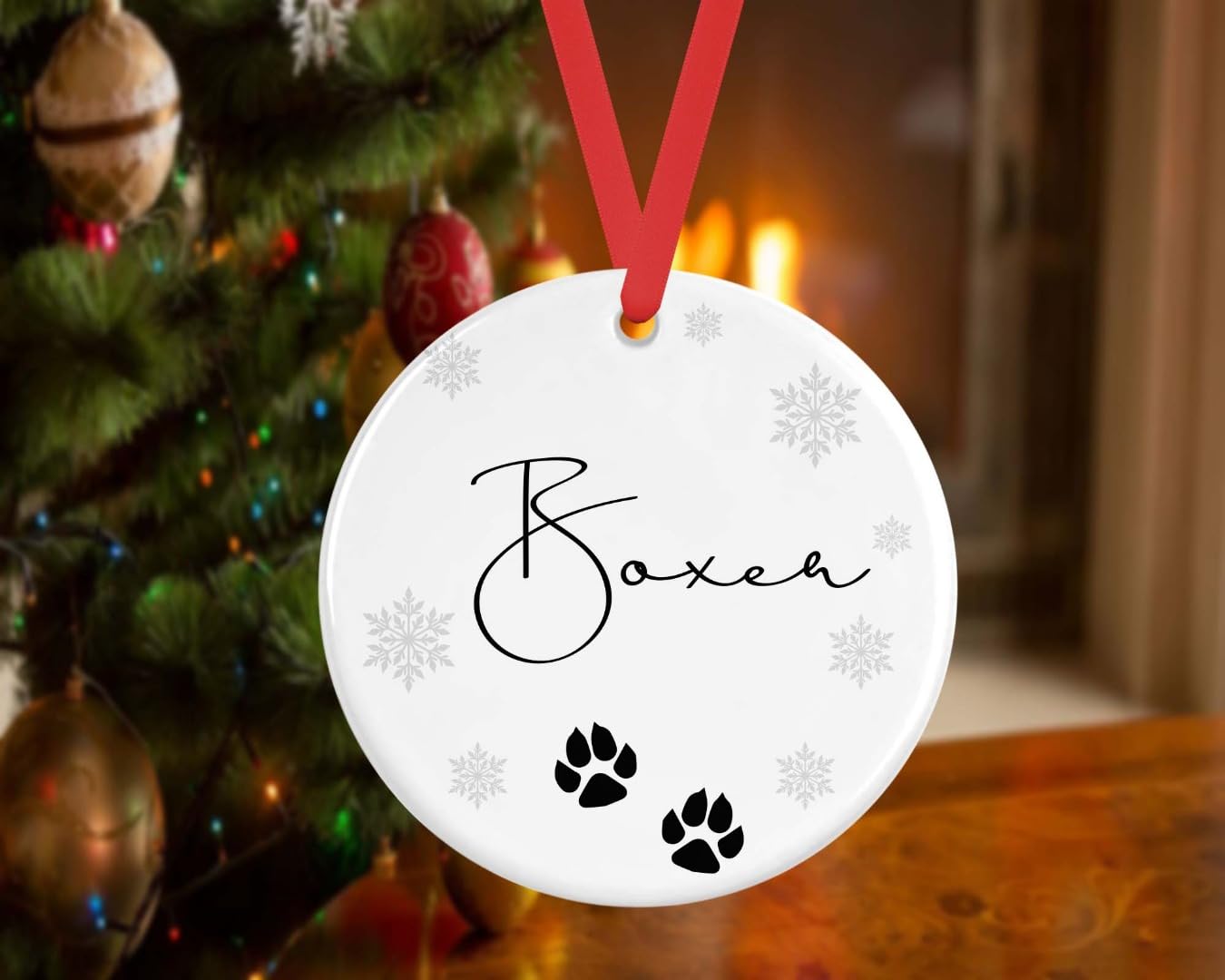 Shamsco White Personalised Dog Puppy Christmas Bauble Pet Paw Xmas Name Gift Ceramic Ornament