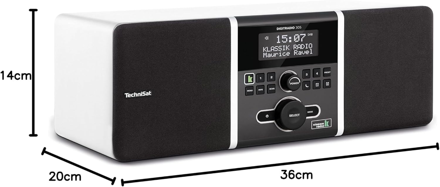 TechniSat Digitradio 305 Klassik Edition DAB Radio (z drewnianą obudową Bassreflex, DAB+, UKW, obsługa stacjonarna, przycisk bezpośredniego wyboru do klasycznego), białe