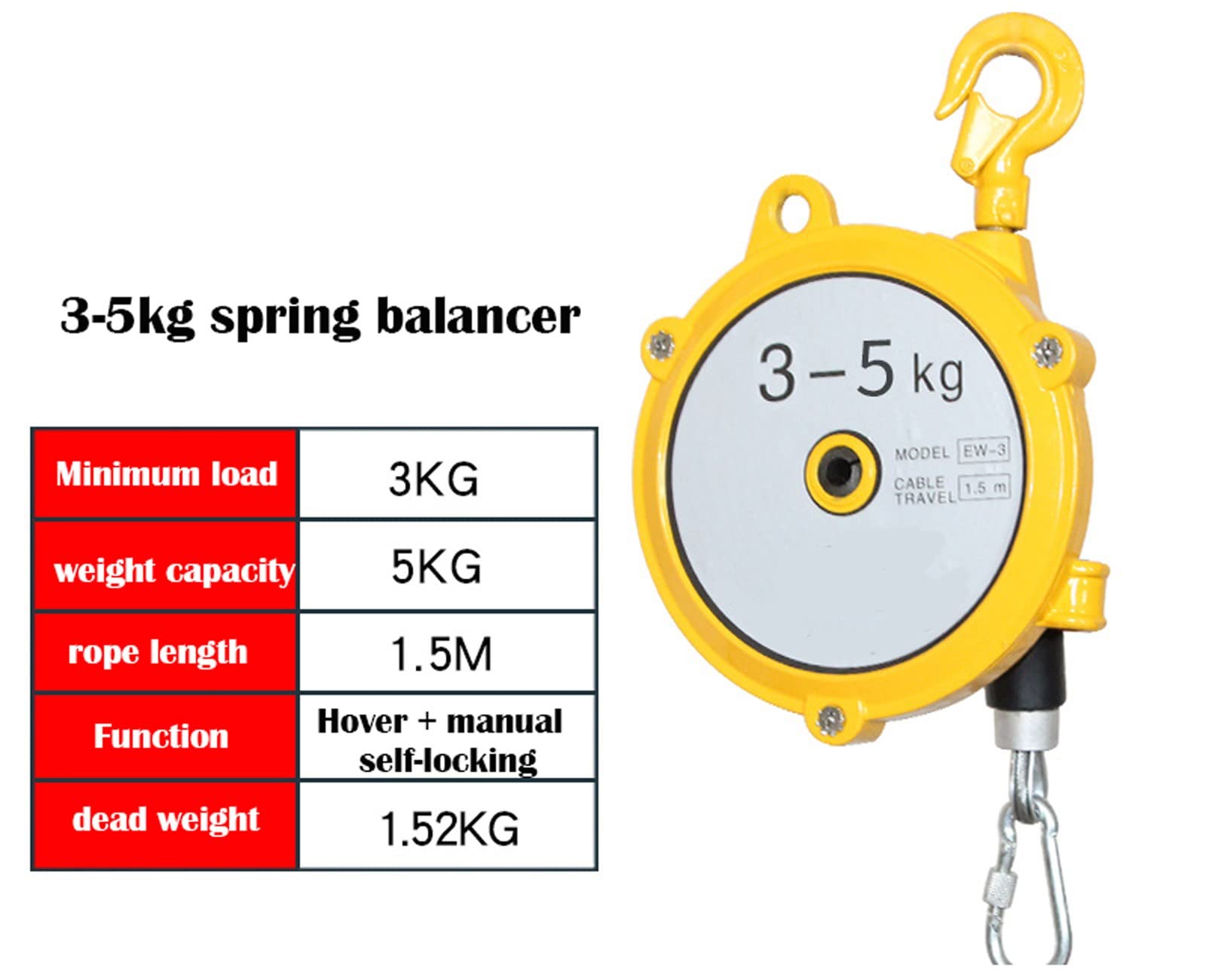 Einstellbarer Federzug Werkzeughalter Aluminiumgehäuse, Federzug-Halterung Balancer mit Gepolsterter Gummimanschette und Anpassung für Montagelinie und Werkstatt(Size:3-5kg)