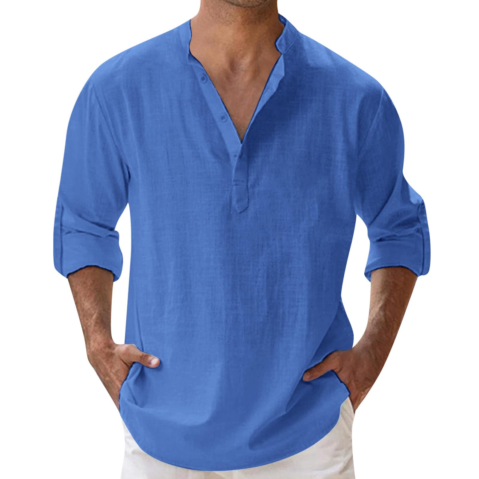 Genérico Camiseta Verde Hombre, Hombre Camisa De Fuerza Camiseta Cuello Mao Hombre Camiseta Manga Larga Hombre Camisa Amarilla Camisa Flores Hombre Camiseta Manga Larga Verde Hombre