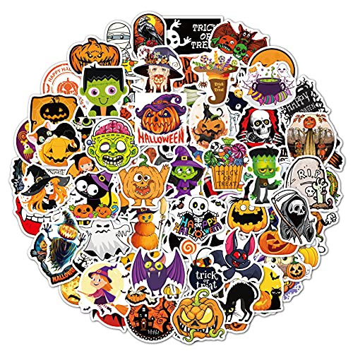 Image of FlyBuyHub Halloween Aesthetic Vinyl Journal Stickers for Phone Case, Laptop, Notebook, Dairy, Water Bottle - Set of 50 Glossy and Waterproof Stickers
