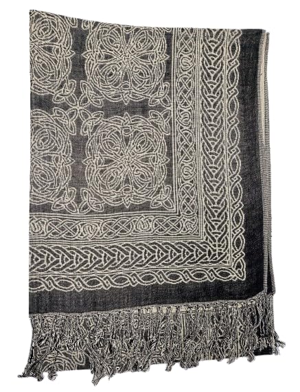 Trinity Knot Scarf for Women, Black/Tan Celtic Knot Design, Made in Ireland3