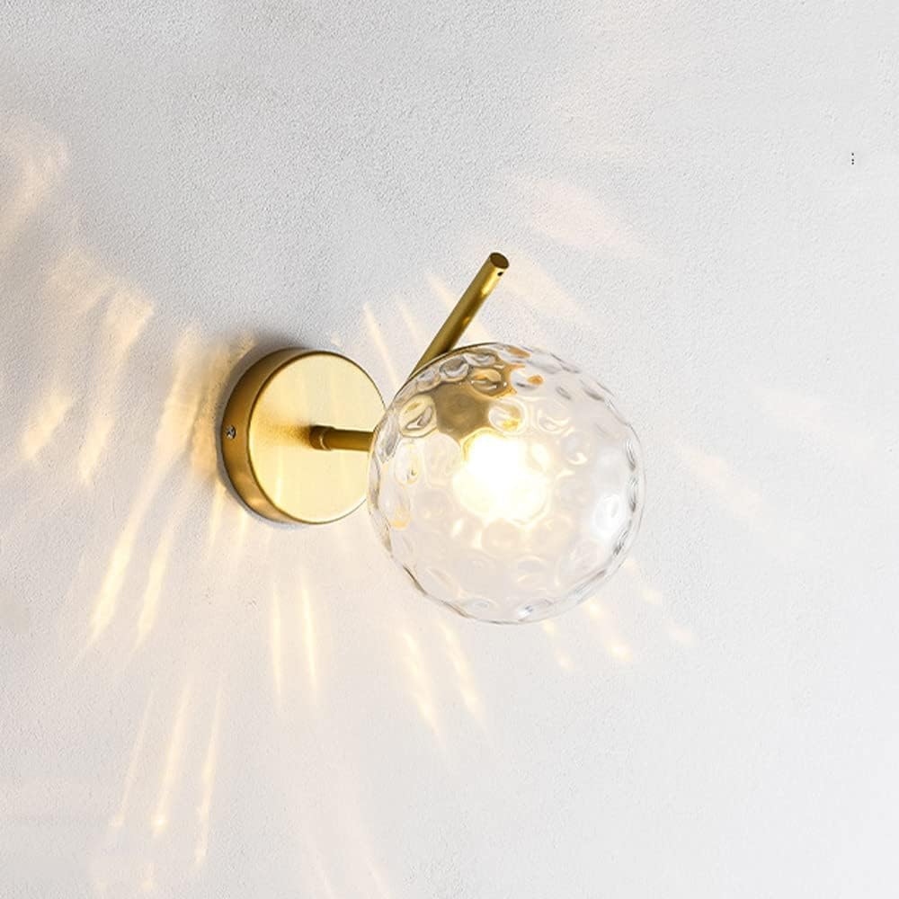 HPTHLY Mid Century Globe Wall Sconce Wall Mount Light Clear Hammered Glass Wall Lamp Shade, Fold Arm Metal Hardwired Sconces,Luxury (Gold)