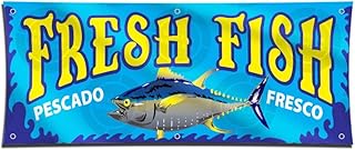 Fresh Fish Banner (2ft X 5ft) Seafood Sign Display Colorful Outdoor Vinyl Poster