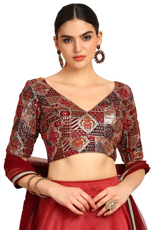 Womens Sequinned Embellished Georgette Padded Blouse-image-11