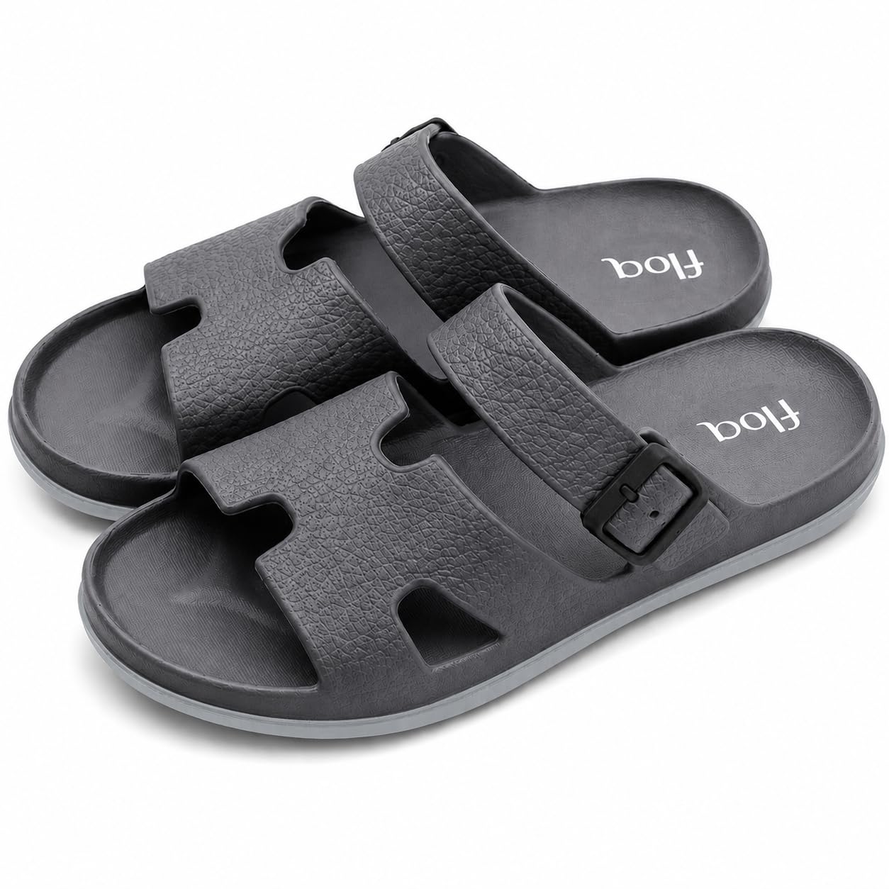 floq Edge Men's EVA Sandals, Axis Collection, Adjustable Double Strap, Lightweight Waterproof Casual Sandals, Anti-Slip Ergonomic Footbed, Black-picture-45