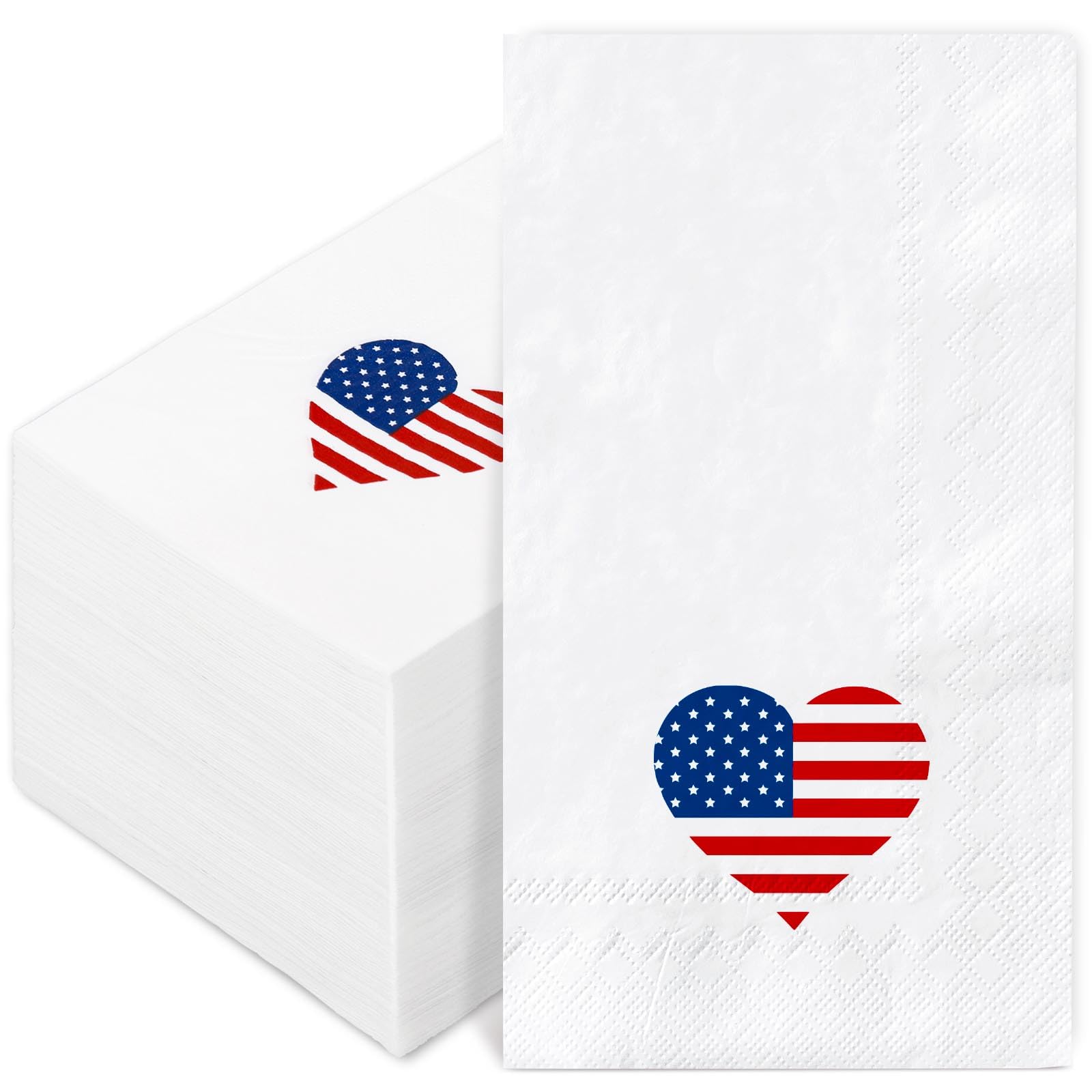 JarThenaAMCS 100Pcs Patriotic Guest Napkins 4th of July American Flag Heart Disposable Napkins Independence Day Hand Towel Paper Napkins for Bathroom