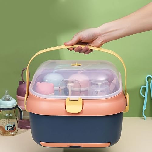 plplaaoo Estante de secado de biberones, organizador grande de biberones con cubierta, caja de almacenamiento de biberones de lactancia con cubierta
