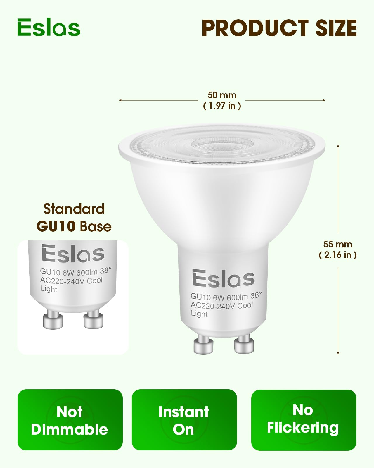 Eslas Gu10 LED Bulbs Cool White 6500K 6W 600Lm, 60 Watts Equivalent Energy Saving LED Bulbs - Image 4