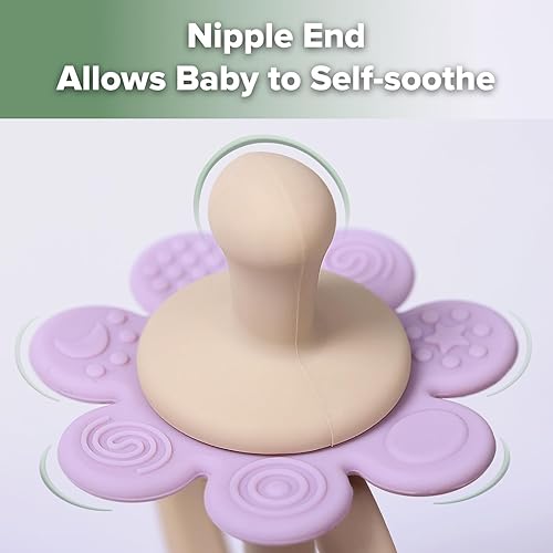 Miniatura 4 de haakaa Mordedor de silicona de doble flor, extremo en forma de pezón para masaje de encías, cabezal de cepillo de dientes de bebé de 360 para
