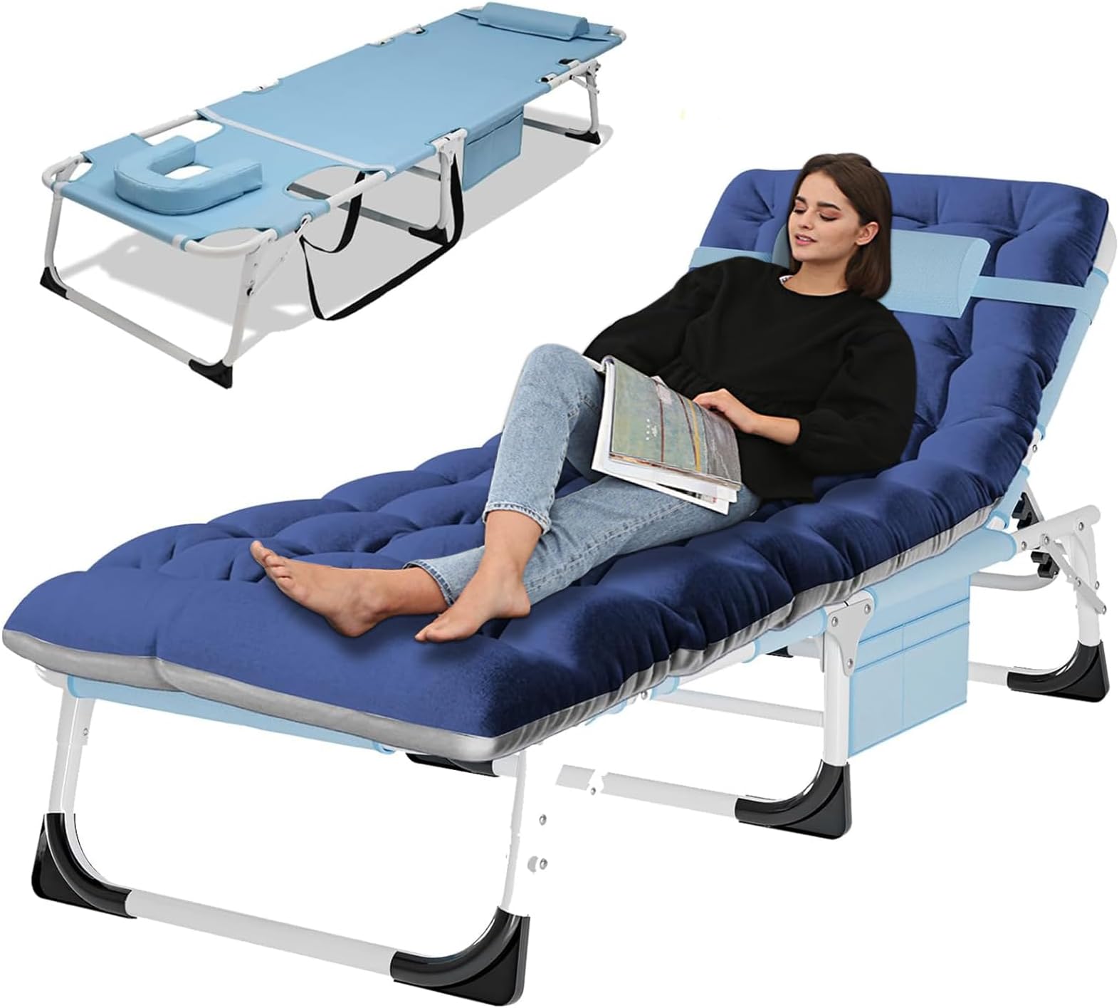 LILYPELLE Portable Folding Camping Cot, Adjustable 5-Position Face Down Folding Chaise Lounge Chairs, Outdoor Portable Bed Sleeping Cot for Camping, Pool, Beach, Patio