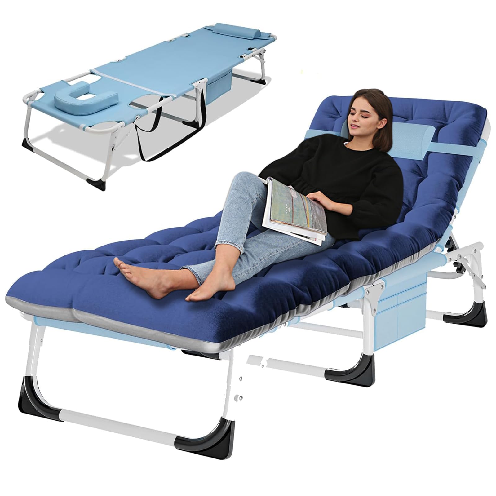 LILYPELLE ポータブル折りたたみキャンプコット 5段階調節可能 フェイスダウン 折りたたみ長椅子 アウトドアポータブル折りたたみベッド スリーピングコット キャンプ プール ビーチ パティオ用