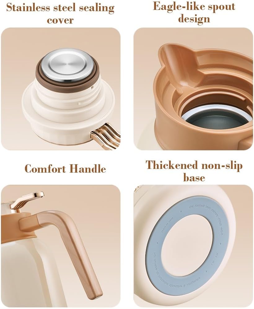 LEIYTFE Thermal Insulated Teapot with Infuser 50oz/67oz Double Walled Vacuum Flask Coffee Carafe,Hot & Cold Retention,Stainless Steel Tea Strainer,for Coffee Tea Beverage(Green,1.5L)