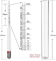 Notimin 2 db szeszmérő alkoholmérő 0-100 Vol% vinométer üveg mérőhengerrel, ecsettel és tisztítókendővel párlatokhoz, whiskyhez, vodkához, b 2