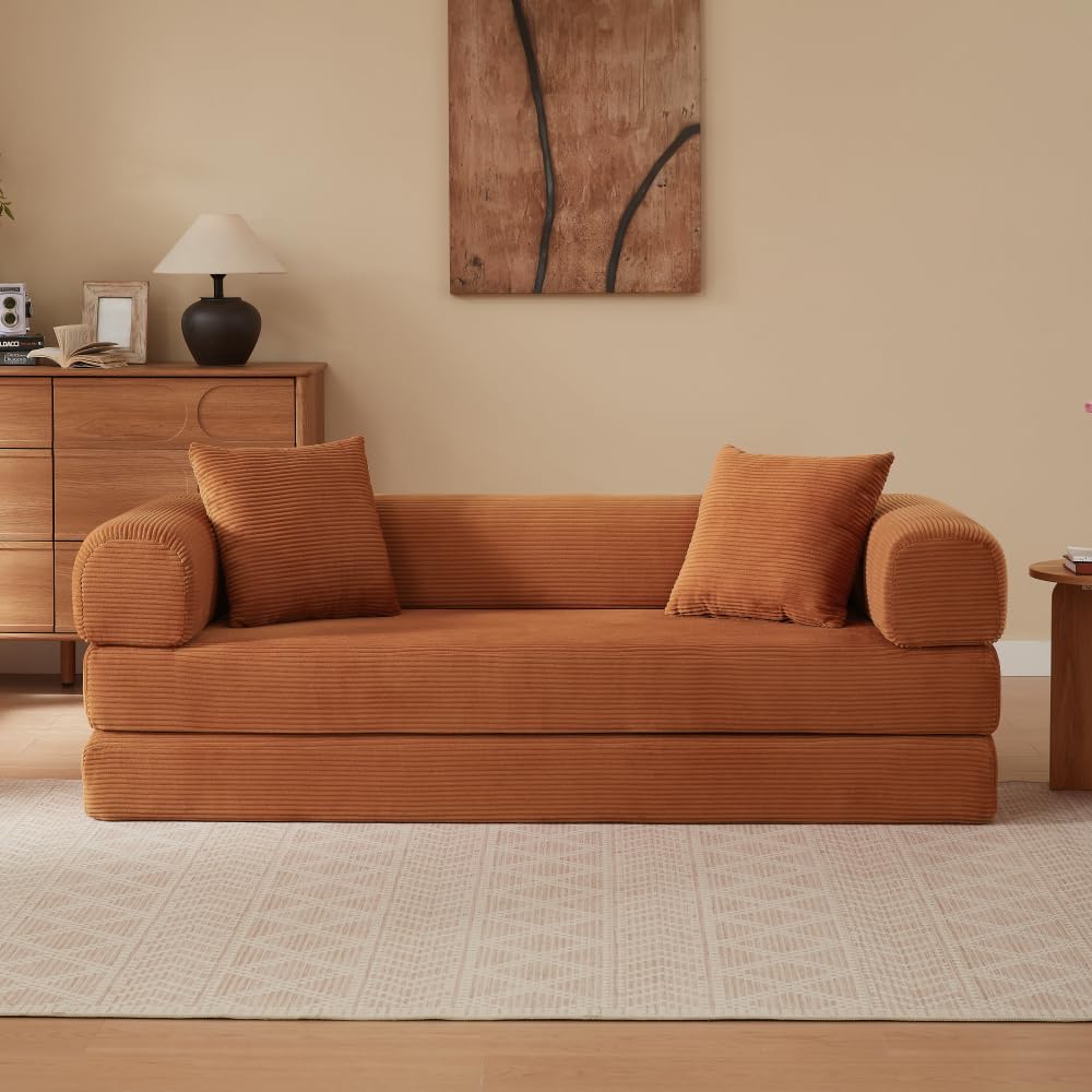 Sofa RR bez kości, składana sofa do spania Tatami, modułowa sofa podłogowa z funkcją łóżka, do salonu, sypialni, mieszkania (terakota + pianka + 3 siedzenia)