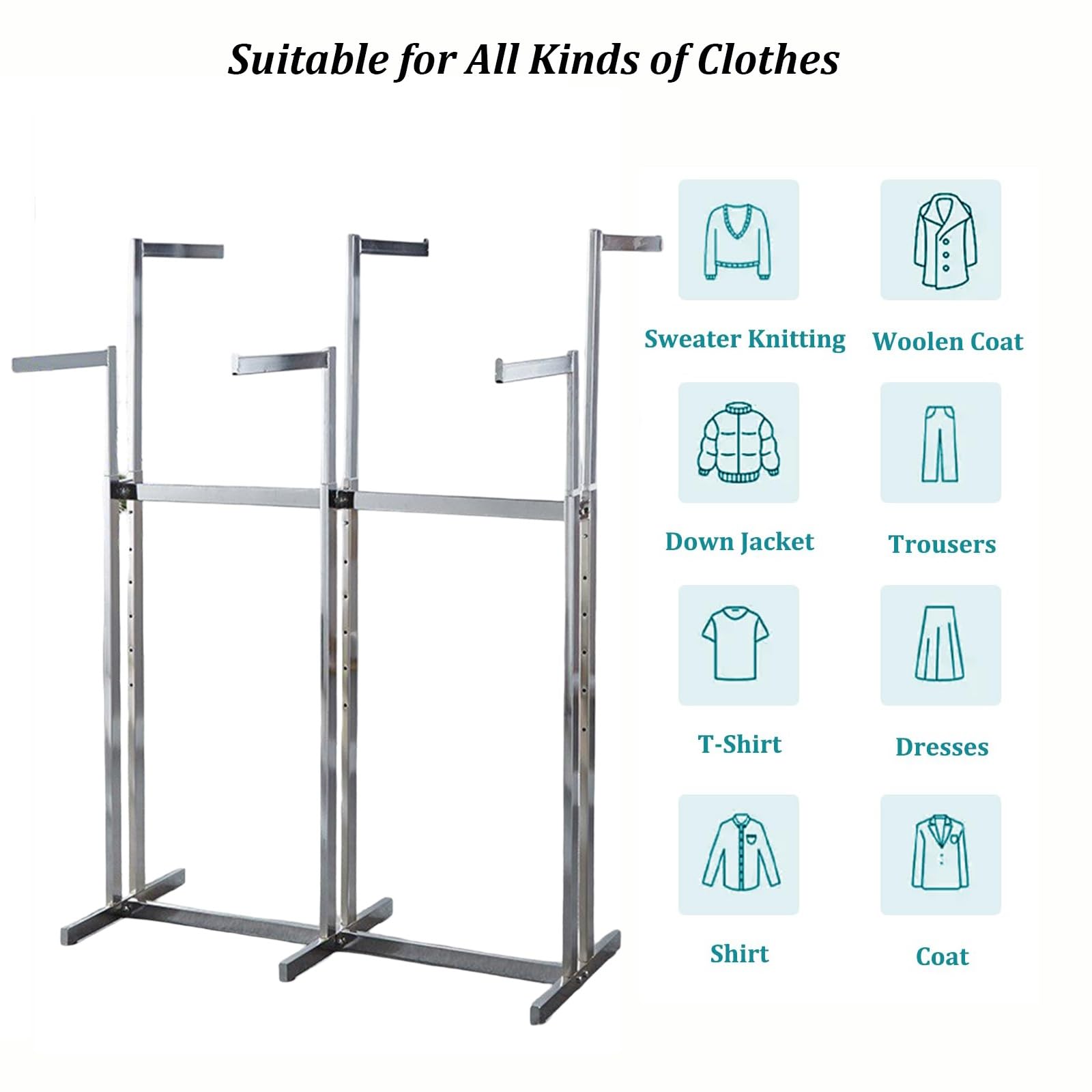 Estante de exhibición de ropa de metal de 6 brazos, altura ajustable de 116 a 160 cm, estante comercial resistente para ropa para el hogar y tienda minorista