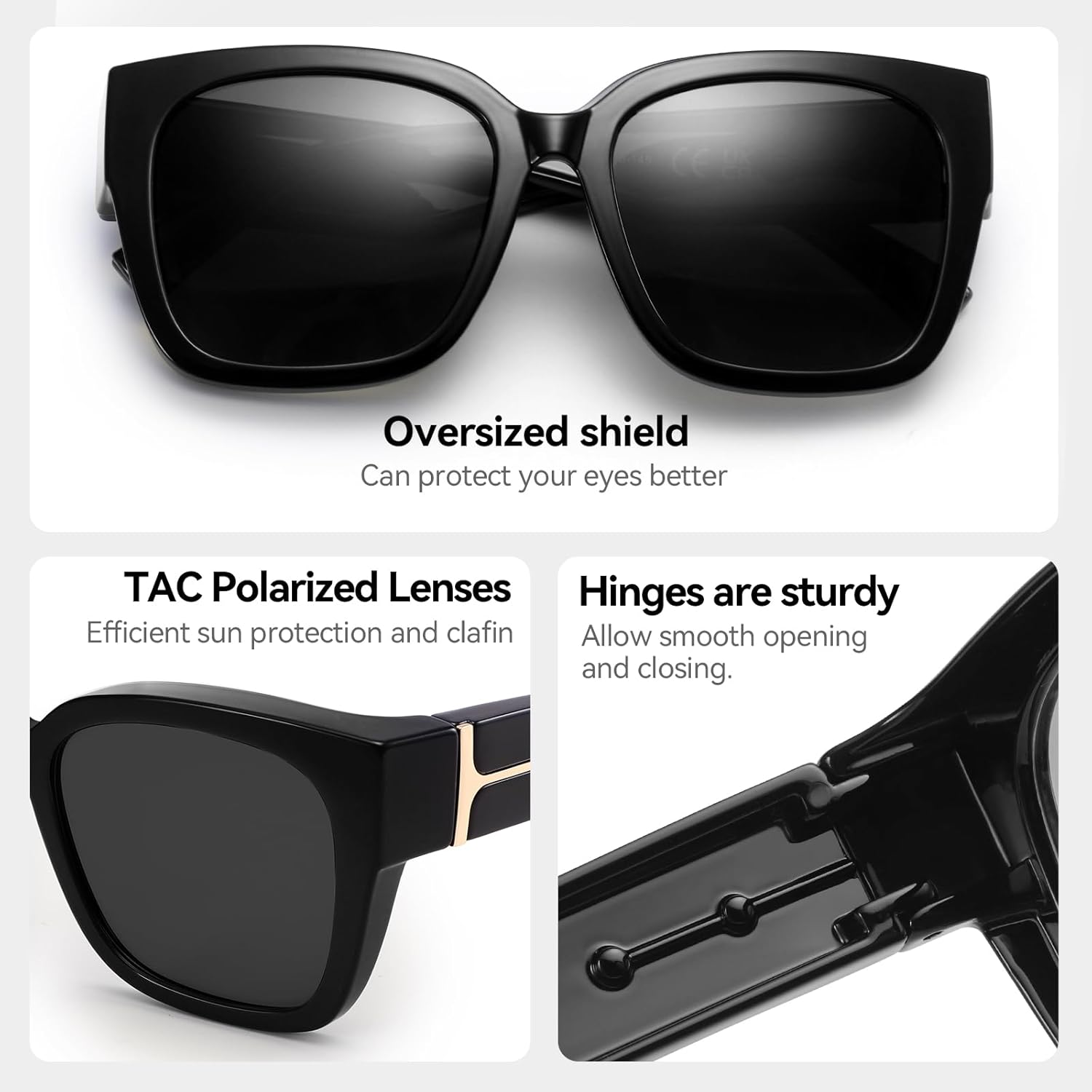 Polarized Fit Over Glasses Sunglasses for Women Trendy Square Wrap Around Shades UV Protection Driving Riding - Image 3