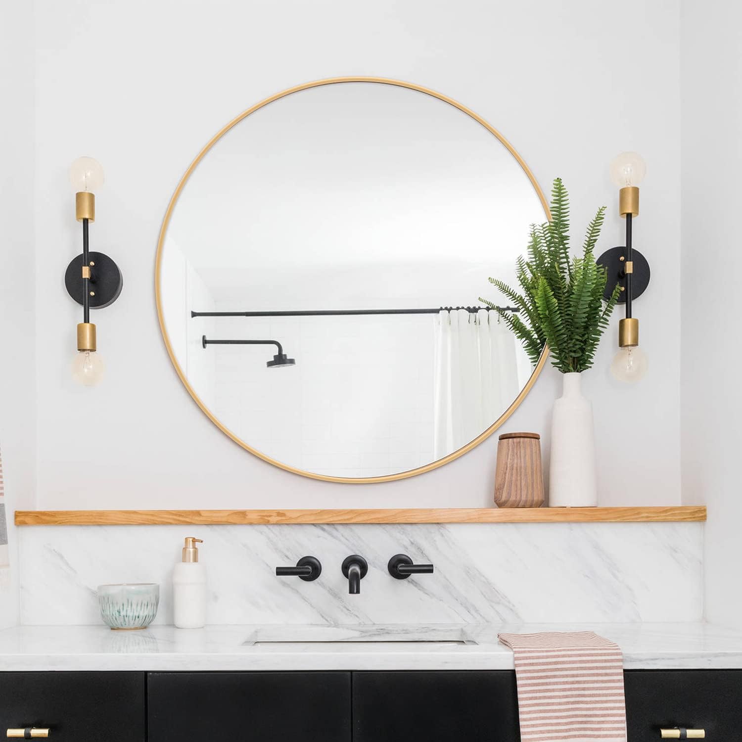 OUKEELAR 60cm Gold Round Mirror for Bathroom Wall Circle Vanity Mirror