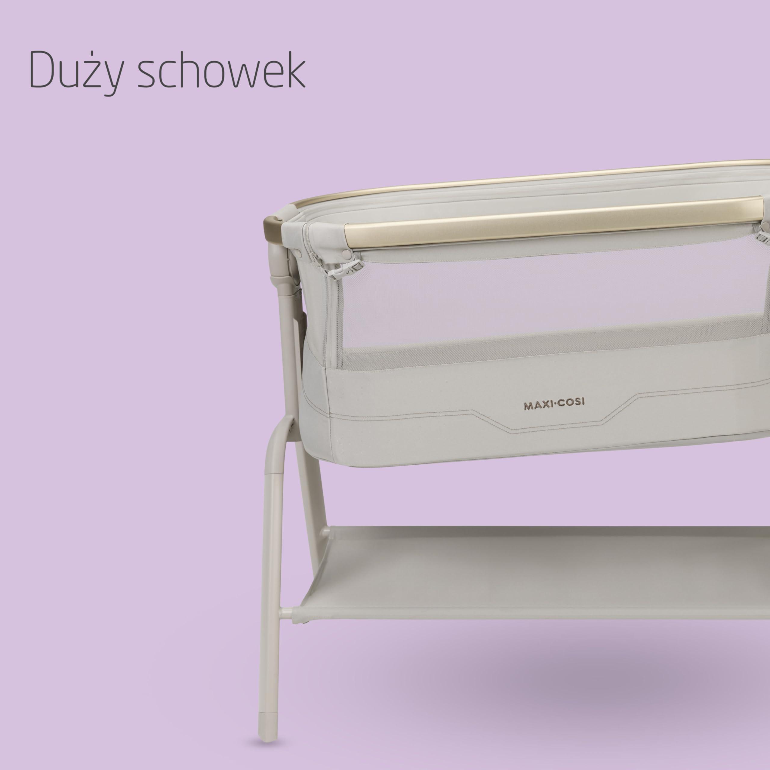 Maxi Cosi Iora² Dostawka do Łóżka, 0–6 Miesięcy (9 kg), Składane Lekkie Łóżeczko Dostawne, Materac CloudCore o Grubości 5 cm, 5 Wysokości, 2 Kółka, Łatwe Przesuwanie, Elegance Beige